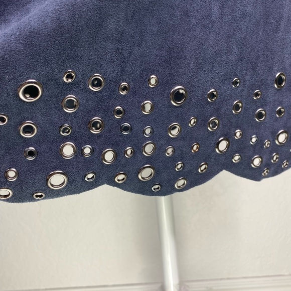 NWT Sugar + Lips Navy Faux Suede Dress Pewter Grommet Hem Fit & Flair Size Small - Picture 10 of 16